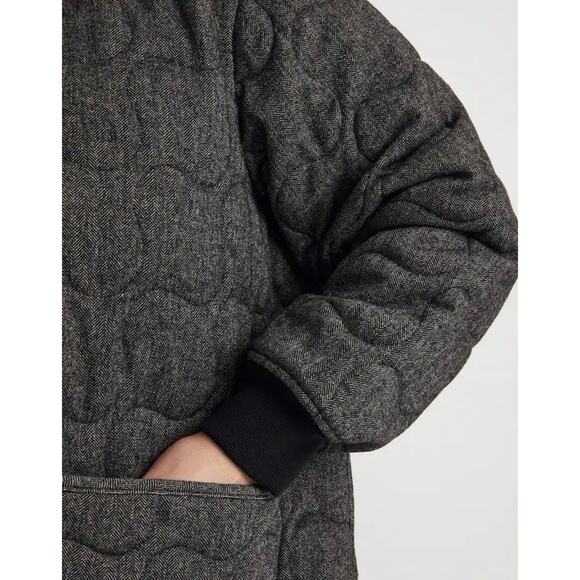Madewell Quilted Oversized Bomber Jacket Medium Charcoal Wool Herringbone Snap - Picture 6 of 7